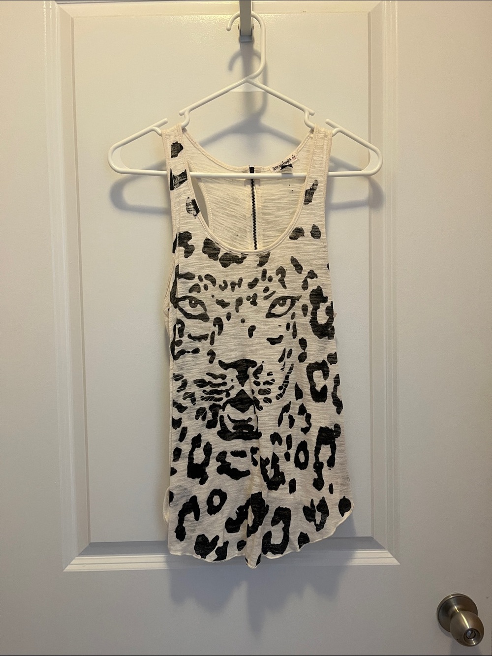 love on a hanger Ivory Tank with Black Leopard Face Graphic